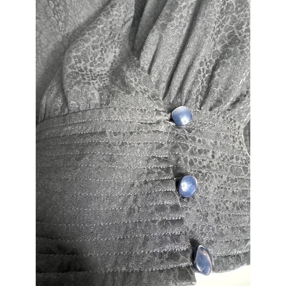 Vintage Liz Claiborne 100% Silk Wrap Blouse Black Jacquard 80s Small - Picture 6 of 13